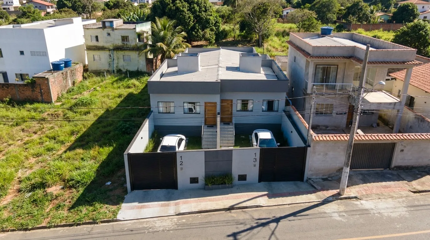 Vista aérea de casas em Campinho da Serra